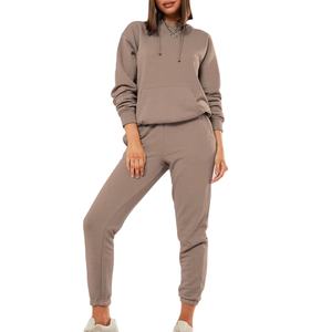 Ropa informal de algodón cómoda Sudadera con capucha de manga larga con pantalones para correr Conjunto de ropa deportiva de color sólido Conjunto de chándal de invierno para mujer - Product Image 1