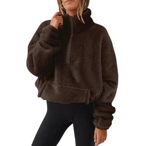 <b>Women's</b> Casual Hoodies Long Sleeve Mock Neck Half Zip Sweatshirt Fleece <b>Thermals</b> with Pocket Pullover <b>Top</b> Solid Color Loose Fit - Product Image 5