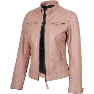 Veste en cuir véritable matelassée slim personnalisée pour femme, tendance pour le printemps et l'automne - Product Image 2