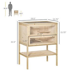 Grande gabbia per criceti in legno a 3 livelli con ripiano portaoggetti anteriore apribile per topi ratti piccoli animali ispirati alla natura gabbia per animali domestici - Product Image 3