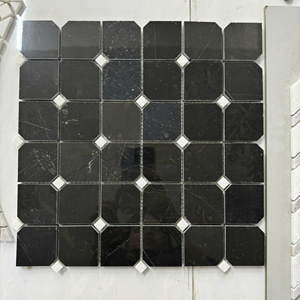 Carrelage mural moderne carré 63 mosaïque, poli noir et blanc, pour salle de bain, résistant à l'eau, design contemporain - Product Image 5