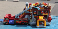 Château gonflable commercial de haute qualité en PVC certifié CE, combo camion de pompiers avec toboggan pour fêtes, garantie 3 ans