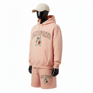 Ensemble sweat-shirt et short pour homme en coton et polyester de qualité supérieure, doux, couleur pêche, avec logo brodé. - Product Image 4