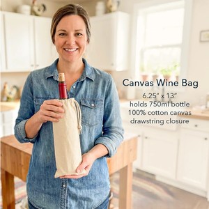 Cotton <b>Draw</b> Handle Wine Bottle Bag Reusable Canvas Tote - Product Image 6