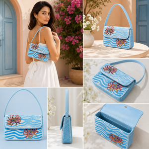 Luxury Hand Beaded Bohemian <b>Shoulder</b> Bag | Women Single <b>Strap</b> Ocean Wave Pattern Custom Size Fashion Handbag India OEM Supplier - Product Image 6
