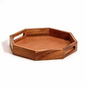 Plateau de service rond en bois fait main pour le petit-déjeuner, le café, le thé, les collations et la décoration de table à la maison - Product Image 3