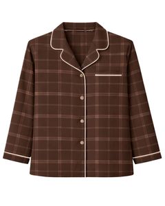 Ensemble de pyjama pour femme à carreaux marron personnalisé, manches longues, boutonné, vêtements de nuit en coton doux, ensemble de vêtements de détente en deux pièces - Product Image 3