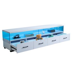White 4-Drawer <b>TV</b> Stand for <b>TVs</b> up to 80\" <b>Flat</b> Screen Cabinet Door Living Room Storage Entertainment Center - Product Image 4