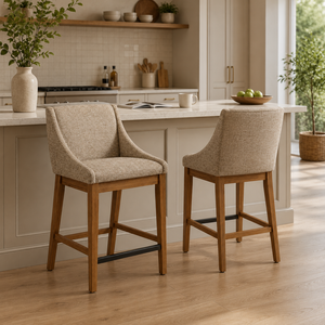 Chaise de comptoir moderne rembourrée avec dossier incurvé, confortable, avec pieds en bois massif, chaise de comptoir rembourrée - Product Image 1