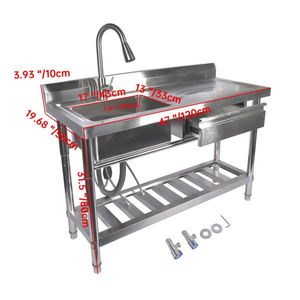 Lavello Commerciale Indipendente per Cucina Professionale 47'' con Lavello Sinistro in Acciaio Inox, Cassetto e Rubinetto Estraibile - Product Image 4