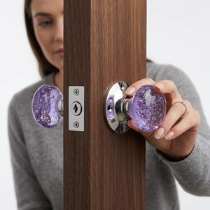Blue Ceramic Round <b>Door</b> Knob Handle for Cabinet Drawer <b>Bathroom</b> Bedroom Living Room-Durable Mortice <b>Lock</b> Design - Product Image 1