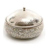 Bol à fruits secs en nacre noire avec couvercle, boîte à bonbons plaquée argent artisanale, centre de table décoratif, cadeau