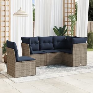 Ensemble de canapés de patio en polyrotin gris, 5 pièces, avec coussins, meubles d'extérieur durables - Product Image 1