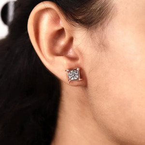 OM GEMS, 10K Gold Lab Grown Diamond <b>Earrings</b>, 2.00 CTW Round Cut, Geometric Design <b>Stud</b> <b>Earrings</b> For <b>Girls</b> & Women - Product Image 6