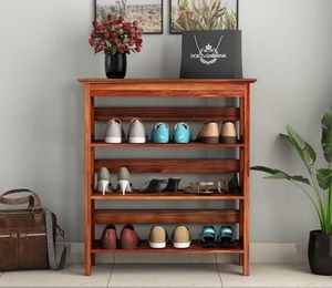 Zapatero de Madera Maciza de Sheesham de 3 Niveles con Asiento, Ahorra Espacio, para la Entrada del Hogar - Product Image 4