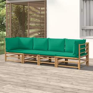 Ensemble de salon de jardin en bambou naturel avec coussins verts - Product Image 1