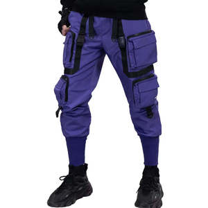Pantalon cargo techwear violet pour homme, multi-poches, joggers tactiques, streetwear, cyberpunk, sangles, hip hop, pantalon harem décontracté urbain - Product Image 5