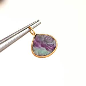 Pendentif fleur en fluorite naturelle multi-usage, charme en argent sterling 925, pierre précieuse sculptée à la main, pendentif cœur pour la création de bijoux, 12 mm - Product Image 1