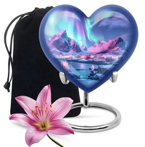 Urna para adultos de cremación de corazón de mamut más vendida para cenizas de papá con soporte y bolsa de terciopelo gratis - Product Image 2