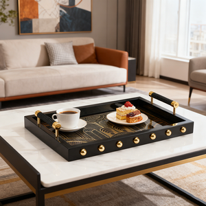 Plateau de rangement multi-usages à un seul niveau, finition piano haute brillance en MDF, pour salle de bain, cuisine, bureau, salon - Product Image 3