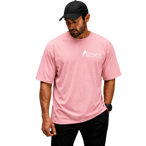 Men’s 100% Cotton Light <b>Pink</b> Oversized T-Shirt Heavyweight Breathable Crew Neck Short Sleeve Casual Gym Streetwear Training Tee - Product Image 1