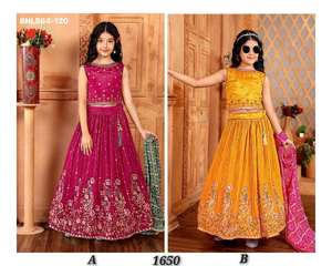 Festival Wear Excellent Quality Chinon with Thread & Sequence Embroidery work <b>Kids</b> <b>Lehenga</b> Choli Collection Supplier from Surat - Product Image 2