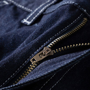 Pantalon de travail en denim droit pour homme, 100% coton lavé, multi-poches, taille haute, fermeture boutonnée, respirant, séchage rapide - Product Image 4