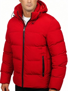 Chaqueta Acolchada Roja con Capucha para Hombre, Cierre Frontal con Cremallera, Resistente al Viento, Informal, para Invierno, Corte Regular, Color Sólido, Relleno de Poliéster - Product Image 3