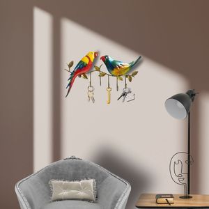 Beautiful 2 Parrots on a Branch Key Hanger Excellent Quality 5 Hooks for Wall Mount <b>Storage</b> for Diwali Occasions - Product Image 3
