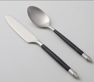 Ensemble de couverts modernes en acier inoxydable avec manches noires, finition miroir, fourchettes, couteaux, cuillères, ustensiles de table pour mariage - Product Image 3