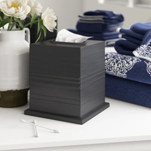 Modern Charcoal Grey Ribbed Square Tissue <b>Box</b> Cover For Bathroom <b>Vanity</b> Elegant Dark Grey Grooved Facial Tissue Holder - Product Image 1