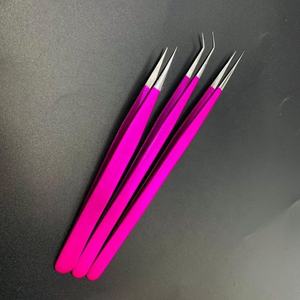 Pince à épiler pour extensions de cils Rabia Miraal Industries, 9 pointes différentes, en acier inoxydable, revêtement poudré rose foncé, pointe argentée - Product Image 4