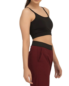 <b>Women</b> Solid <b>Black</b> Spaghetti Strap <b>Crop</b> <b>Top</b> Scoop Neck Seamless Yoga Sports Bra Medium Support Breathable - Product Image 5