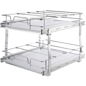 Organizzatore per Armadio a 2 Livelli con Cassetti Scorrevoli in Acciaio Resistente, 20" Lx21" PxA15" H, Ripiani Estraibili per Dispensa, Altezza 21" - Product Image 1