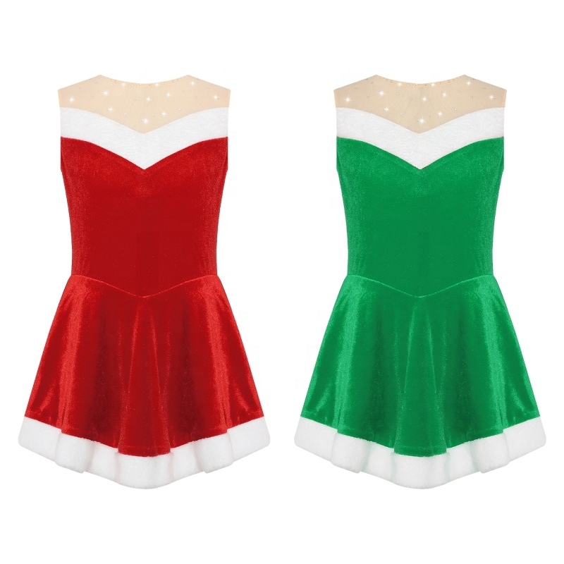 4-16 Kids Girls Flannel Christmas Santa Claus Costume Round Neck Sleeveless  Ballet Dance Dress Ice Figure Skating Bodysuit| Alibaba.com
