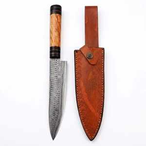 Cuchillo de Cocina de Acero de Damasco Forjado a Mano, Hoja Fija, Mango de Madera de Olivo y Resina, Funda de Cuero, Directo de Fábrica - Product Image 2
