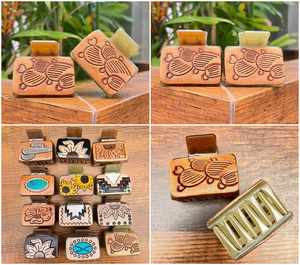 Custom Logo Desert Bloom Design <b>Tooled</b> <b>Engraved</b> Leather Mini Hair Clip for Women Personalized Strong Hold Luxury Hair Accessory - Product Image 3