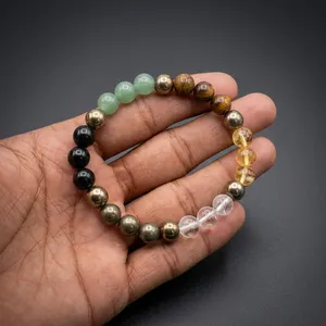 Pulsera de Cuentas de Citrino y Pirita, Forma de Bola de 8mm, Estilo Clásico, Unisex, Regalo de Aniversario, Joyería de Piedras Preciosas Naturales, Venta al Por Mayor - Product Image 1