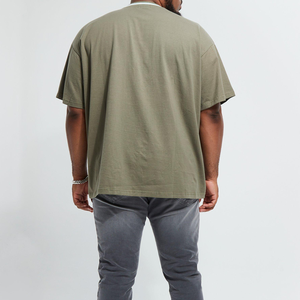 Wholesale 2026 <b>Olive</b> <b>Green</b> Oversized Cotton Jersey O-Neck Short Sleeve <b>T</b>-<b>Shirt</b> Men Casual Solid Color Contrast Trim Fit - Product Image 5