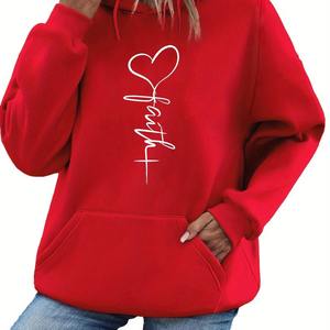 Women's Cream Hoodie Faith <b>Heart</b> Cross Print Long Sleeve Casual Breathable Eco-Friendly Fleece Long-Sleeved Hooded <b>Sweatshirt</b> - Product Image 5