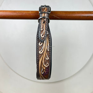 ปลอกคอสุนัขแบบมีหัวเข็มขัดหนังแบบตะวันตกลายดอกไม้สำหรับสัตว์เลี้ยงหนังแท้ทนทานโลโก้ออกแบบได้ตามต้องการ - Product Image 4