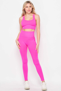 Custom 2 Piece Yoga Wear Set 100% Nylon <b>Stitch</b> Solid Pattern Washed Breathable Fitness Gym Wear Manufacturer - Product Image 5
