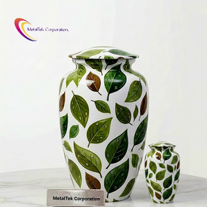 Cremation Urns for Adults Pets Ashes Eco-Friendly Green Leaf Pattern Memorial Decorative Keepsake Metal Container Funeral <b>Jars</b> - Product Image 3