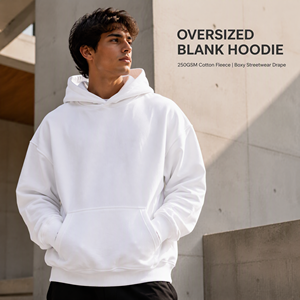 Sudadera con Capucha Extra Grande de 250 Gramos, 100% Algodón, Tejido de Punto, para Hombre, Ropa Urbana de Invierno, Blanca, Manga Larga - Product Image 2