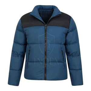 Blouson matelassé bleu pour homme, coupe-vent, col montant, fermeture éclair, décontracté, hiver, épais, rembourrage en polyester - Product Image 4