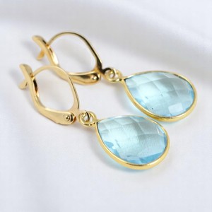 Pendientes de cuarzo topacio azul hechos a mano con forma de pera |   Pendientes de Plata de Ley 925 con Bisel para Mujer - Product Image 3