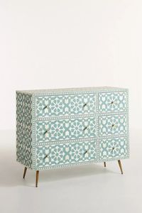 Commode artisanale moderne à 6 tiroirs en os bleu incrusté, écologique, élégante, pour chambre et salon, motif floral - Product Image 4