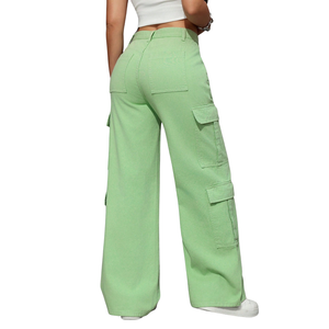 Pantalones Cargo de Mezclilla para Mujer, Pierna Ancha, Cintura Alta, Bolsillos Utilitarios, Corte Recto Informal, Jeans de Algodón, Moda Urbana - Product Image 2