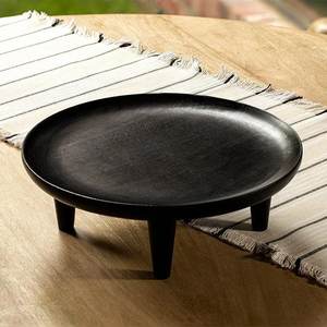 Custom <b>Black</b> Mango Wood Platter Handmade Luxury Design Round with Stand Tapered Serving Surface Midnight Edition Party Use - Product Image 6