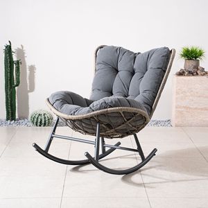 Fauteuil à bascule d'extérieur en métal Direct Wicke avec assise rembourrée épaisse grise, structure robuste, chaise à bascule de patio avec coussin, chaises de jardin - Product Image 1